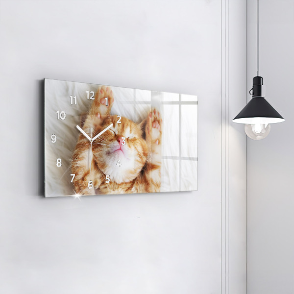 Glass wall clock rectangular Little Sleeping Kitten