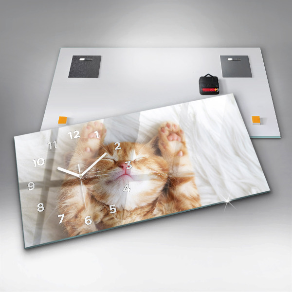 Glass wall clock rectangular Little Sleeping Kitten