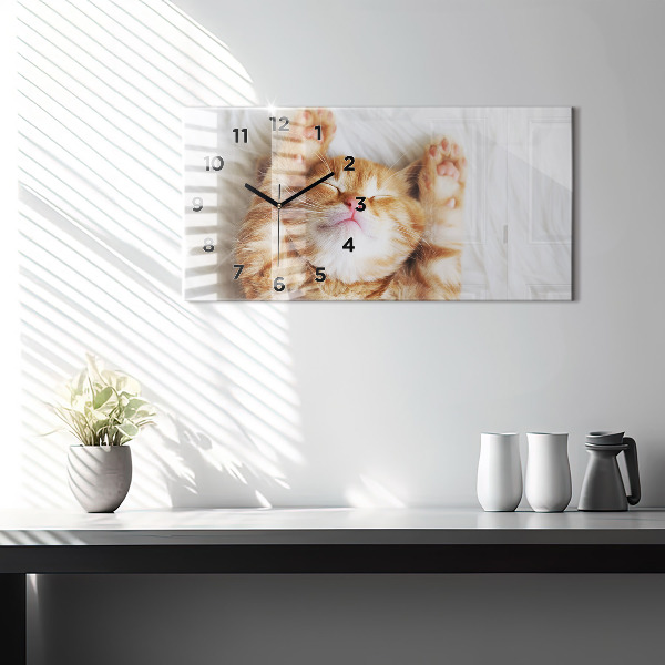 Glass wall clock rectangular Little Sleeping Kitten