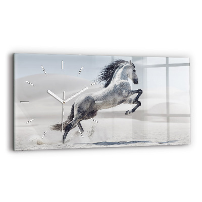 Glass wall clock rectangular Galloping white horse