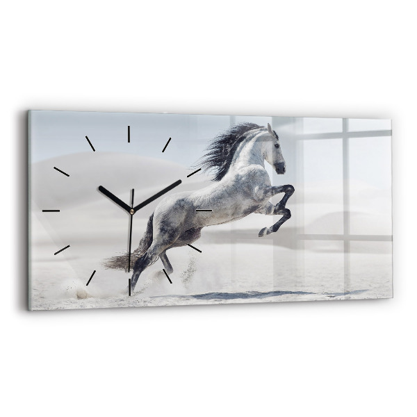 Glass wall clock rectangular Galloping white horse