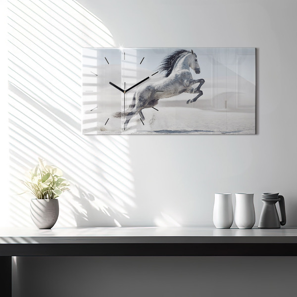 Glass wall clock rectangular Galloping white horse