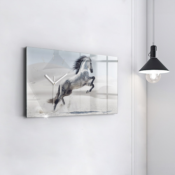 Glass wall clock rectangular Galloping white horse