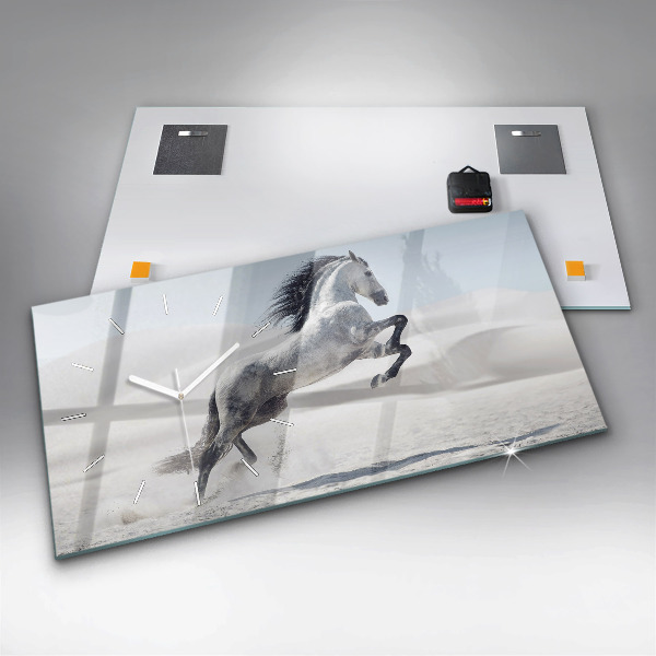 Glass wall clock rectangular Galloping white horse