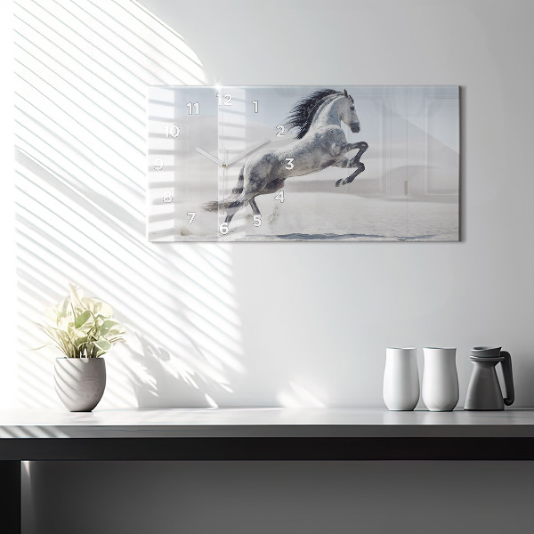 Glass wall clock rectangular Galloping white horse
