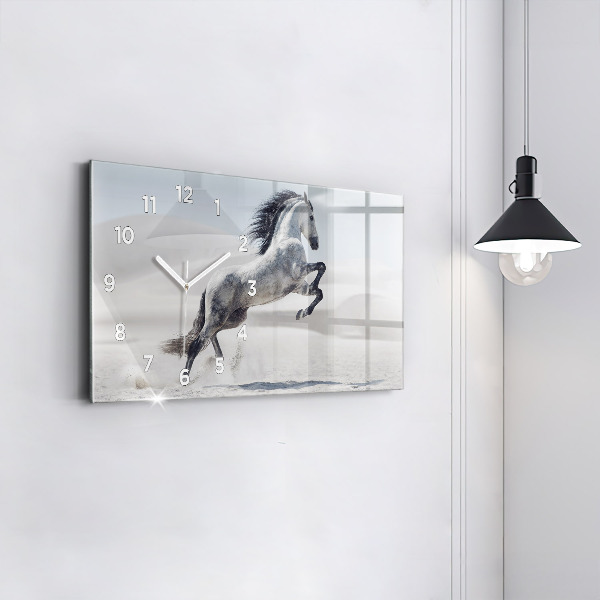 Glass wall clock rectangular Galloping white horse