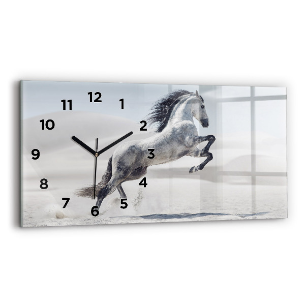 Glass wall clock rectangular Galloping white horse
