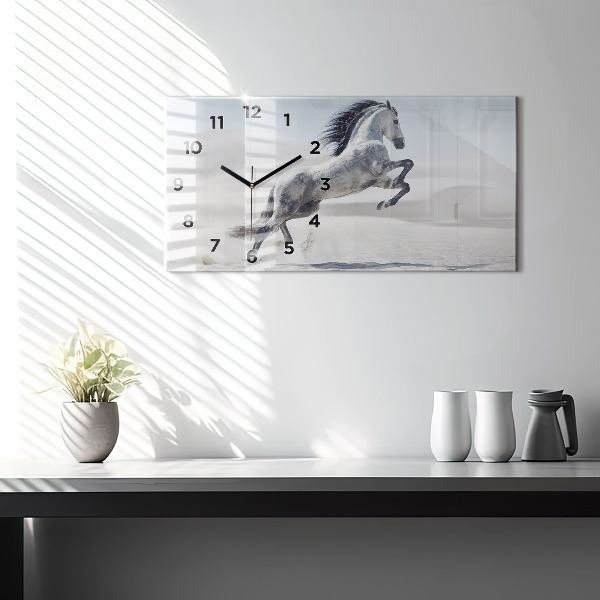 Glass wall clock rectangular Galloping white horse