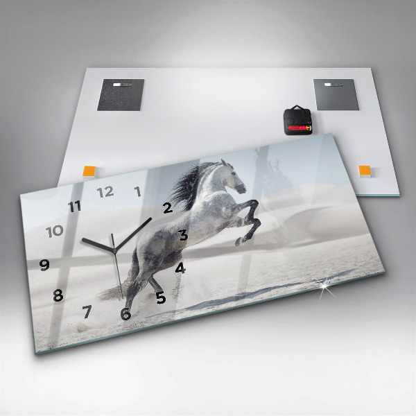 Glass wall clock rectangular Galloping white horse
