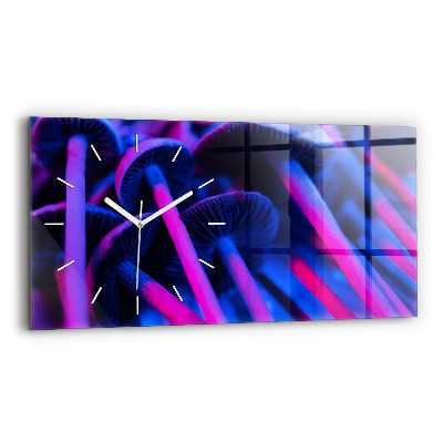 Glass wall clock rectangular Magic Mushrooms Colorful