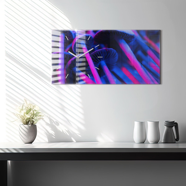 Glass wall clock rectangular Magic Mushrooms Colorful