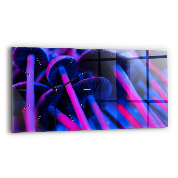 Glass wall clock rectangular Magic Mushrooms Colorful