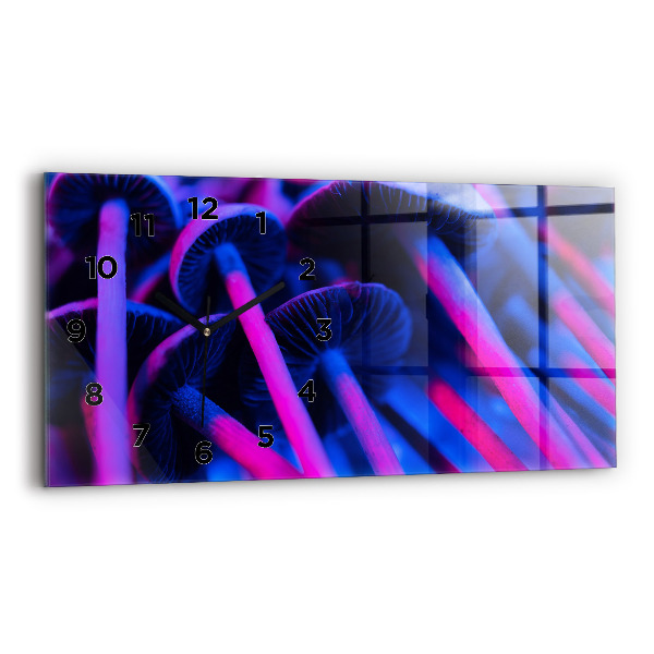 Glass wall clock rectangular Magic Mushrooms Colorful