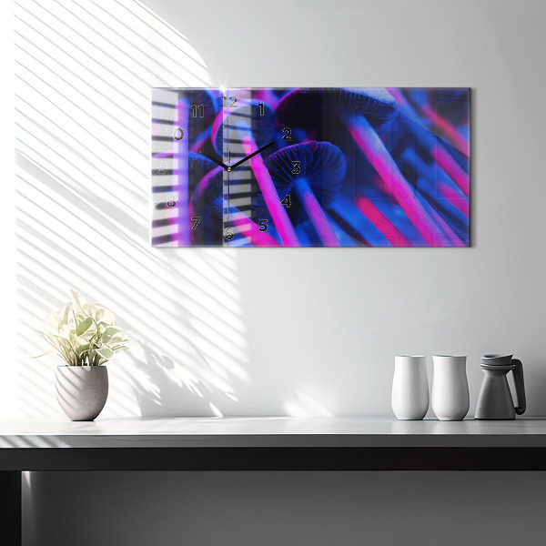 Glass wall clock rectangular Magic Mushrooms Colorful
