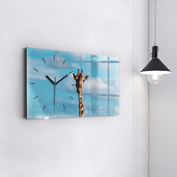 Glass wall clock rectangular Tall Giraffe Against Sky Background