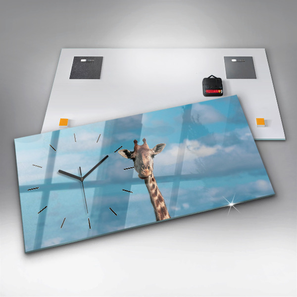 Glass wall clock rectangular Tall Giraffe Against Sky Background