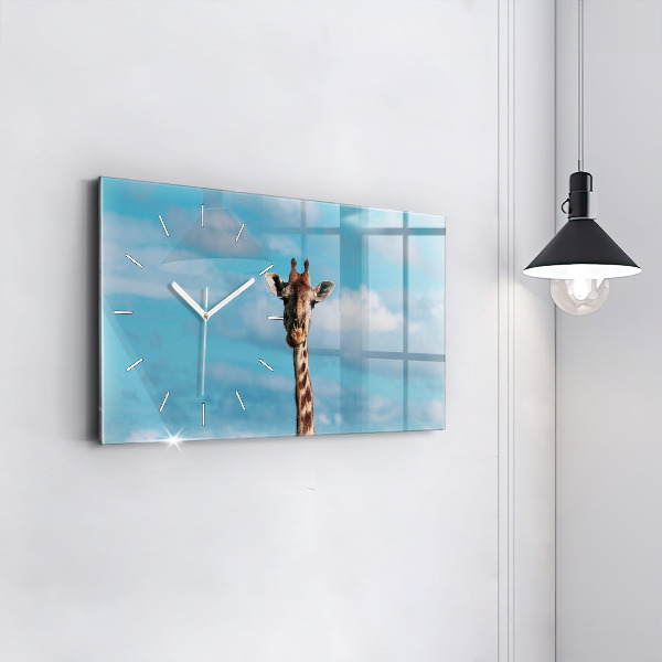 Glass wall clock rectangular Tall Giraffe Against Sky Background