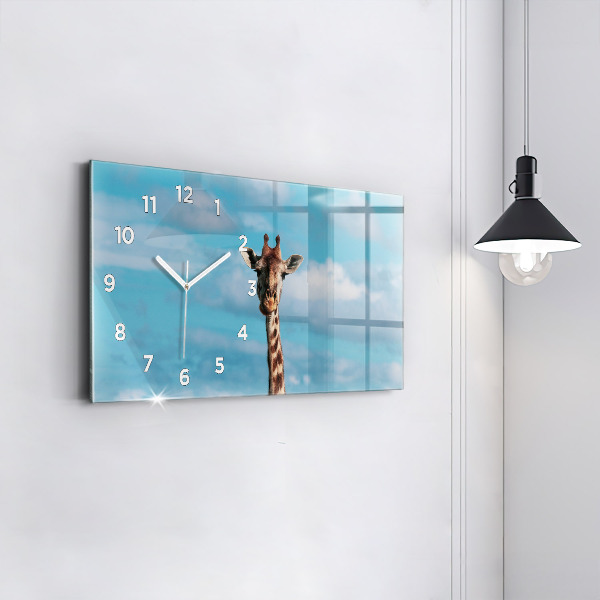 Glass wall clock rectangular Tall Giraffe Against Sky Background