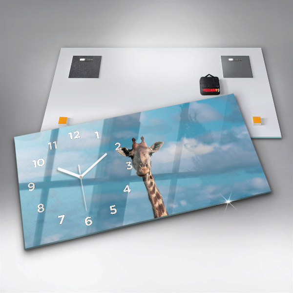Glass wall clock rectangular Tall Giraffe Against Sky Background