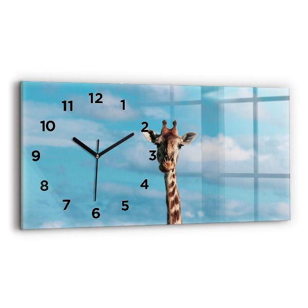Glass wall clock rectangular Tall Giraffe Against Sky Background