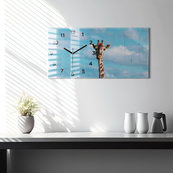 Glass wall clock rectangular Tall Giraffe Against Sky Background