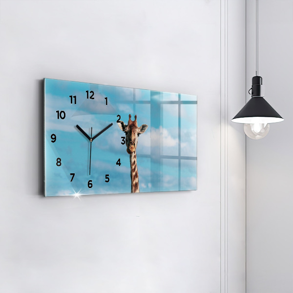 Glass wall clock rectangular Tall Giraffe Against Sky Background