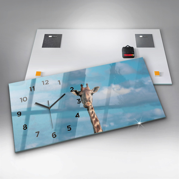 Glass wall clock rectangular Tall Giraffe Against Sky Background