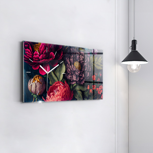 Glass wall clock rectangular Vintage flower bouquet