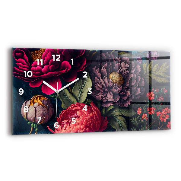 Glass wall clock rectangular Vintage flower bouquet