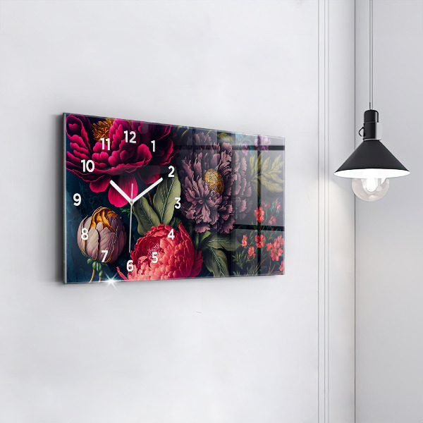 Glass wall clock rectangular Vintage flower bouquet