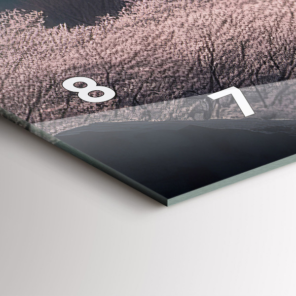 Glass wall clock rectangular Asian Tower Cherry Blossoms