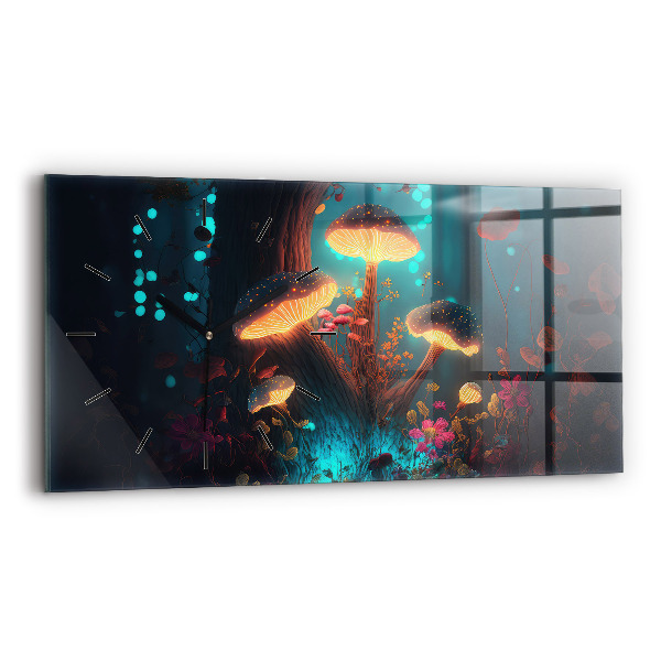 Glass wall clock rectangular Forest and magic mushrooms