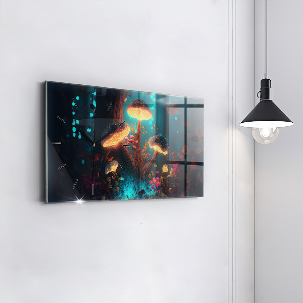 Glass wall clock rectangular Forest and magic mushrooms