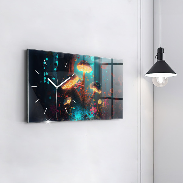 Glass wall clock rectangular Forest and magic mushrooms