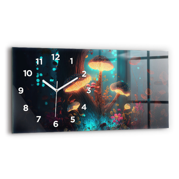 Glass wall clock rectangular Forest and magic mushrooms