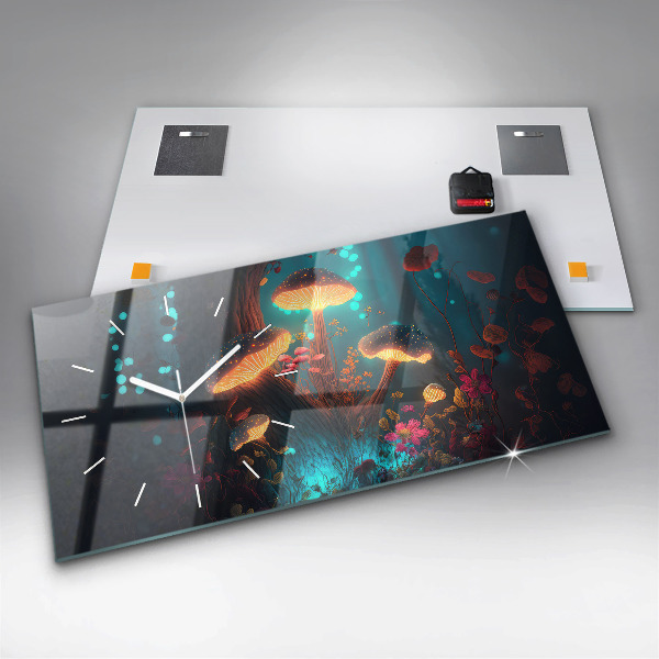 Glass wall clock rectangular Forest and magic mushrooms