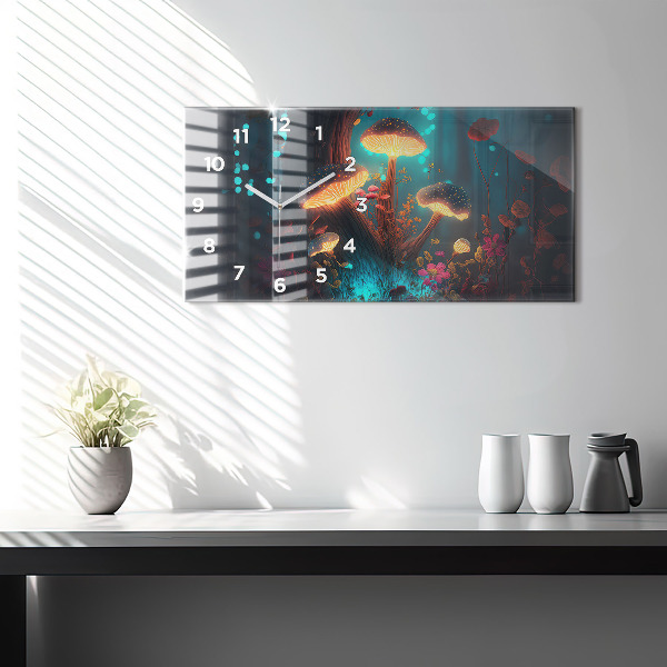 Glass wall clock rectangular Forest and magic mushrooms