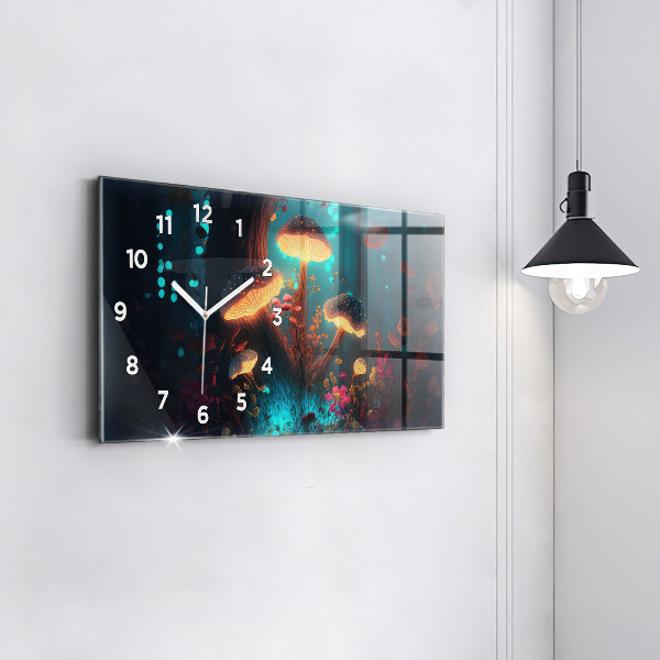 Glass wall clock rectangular Forest and magic mushrooms