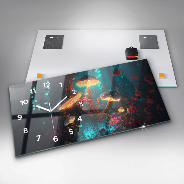 Glass wall clock rectangular Forest and magic mushrooms