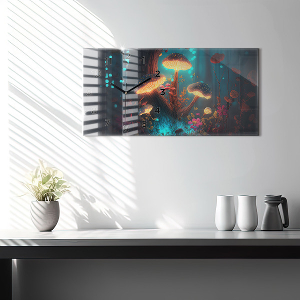 Glass wall clock rectangular Forest and magic mushrooms
