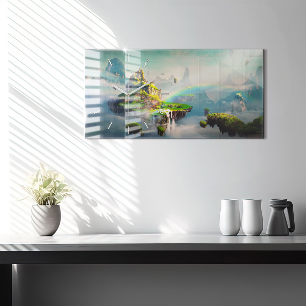 Glass wall clock rectangular Chinese style fantasy scenes