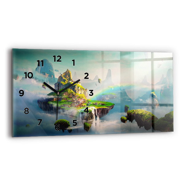 Glass wall clock rectangular Chinese style fantasy scenes