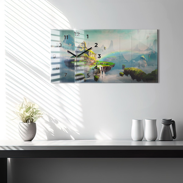 Glass wall clock rectangular Chinese style fantasy scenes