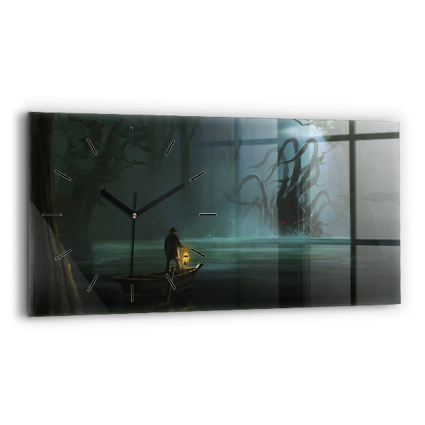 Glass wall clock rectangular Man and Monster in the Swamp