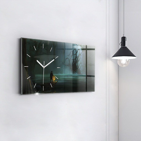 Glass wall clock rectangular Man and Monster in the Swamp
