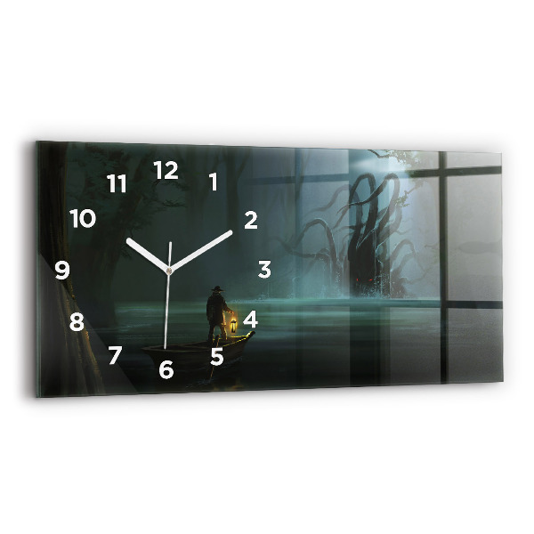 Glass wall clock rectangular Man and Monster in the Swamp