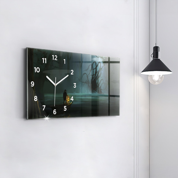 Glass wall clock rectangular Man and Monster in the Swamp