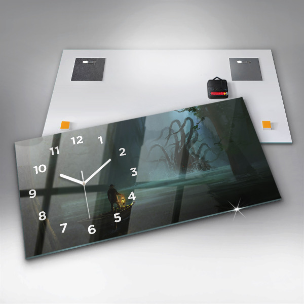 Glass wall clock rectangular Man and Monster in the Swamp