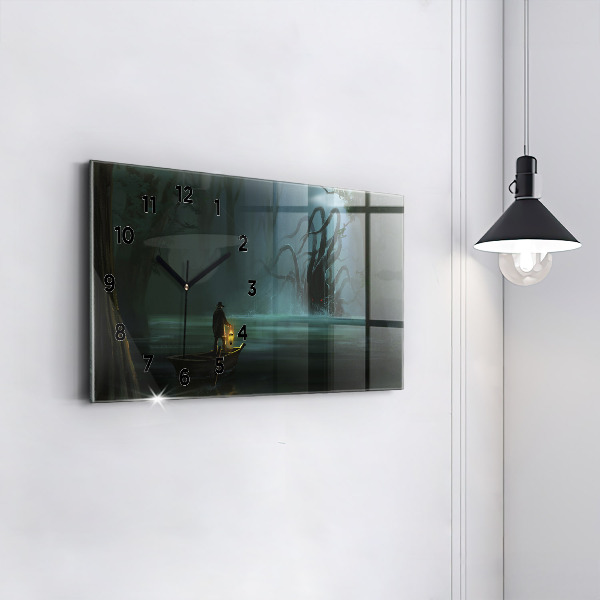 Glass wall clock rectangular Man and Monster in the Swamp