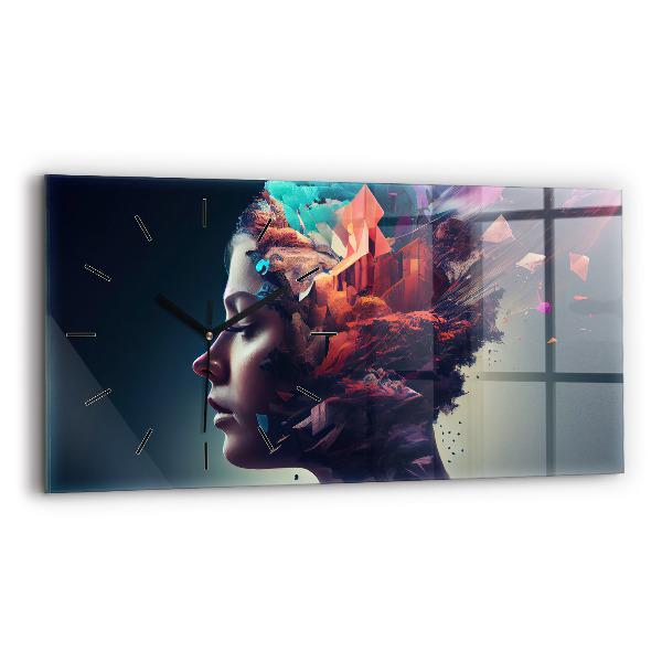 Glass wall clock rectangular Emotions abstract woman
